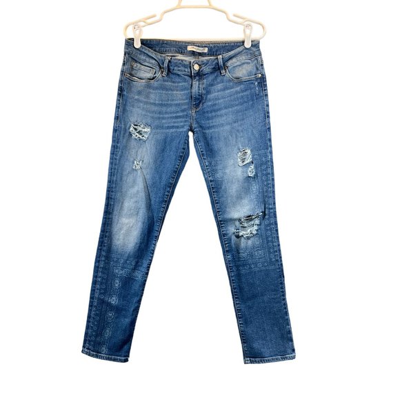 Mavi Jeans Co. Womens Size 30 Distressed Straight Bohemian Tribal Print Denim - Picture 1 of 16